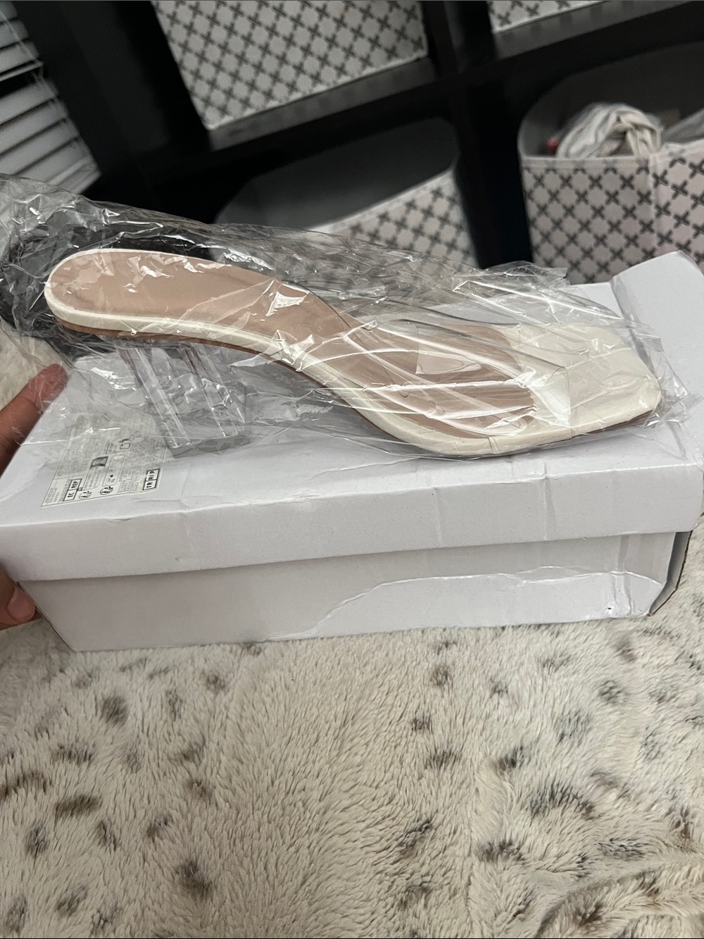 White Clear-Strap High Heel Mule